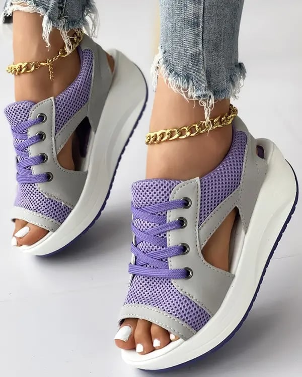 🔥Happy Mother's Day Offer🔥Contrast Paneled Cutout Lace-up Muffin Sandals