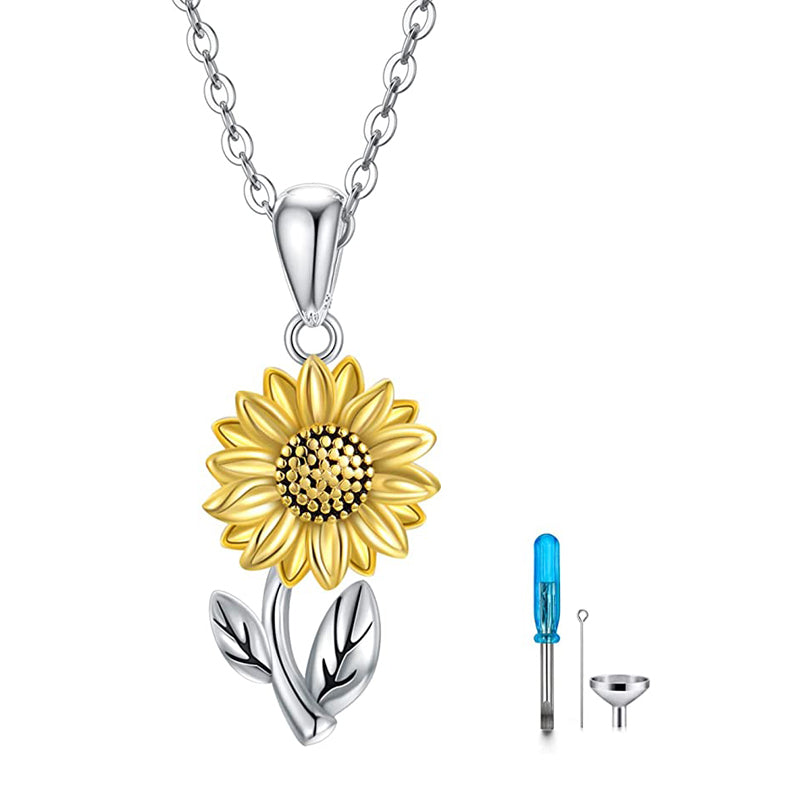 925 Sterling Silver Sunflower Daisy Urn Necklace Keepsake Ashes Cremation Hair Memorial Jewelry