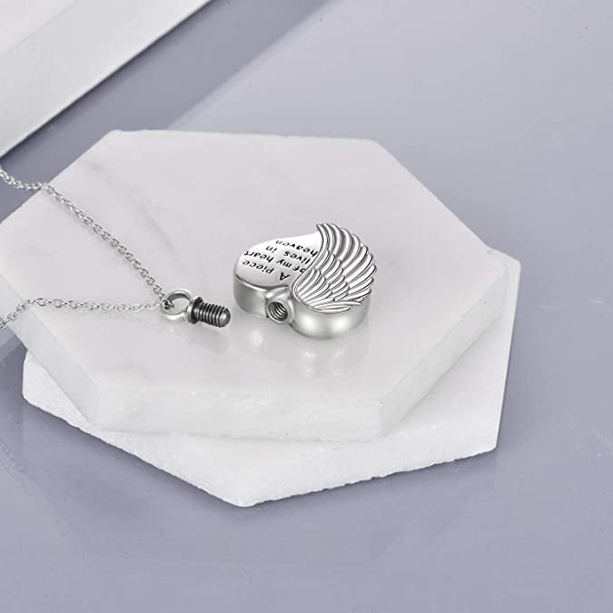 Sterling Silver Guardian Angel Wings Urn Necklaces for Ashes Cremation Memory Jewelry for Women Men