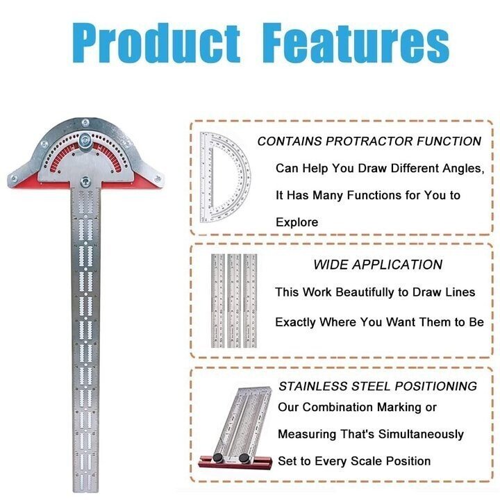 Ultra Precision Marking Ruler Square T Type Woodworking Scriber Measur ...