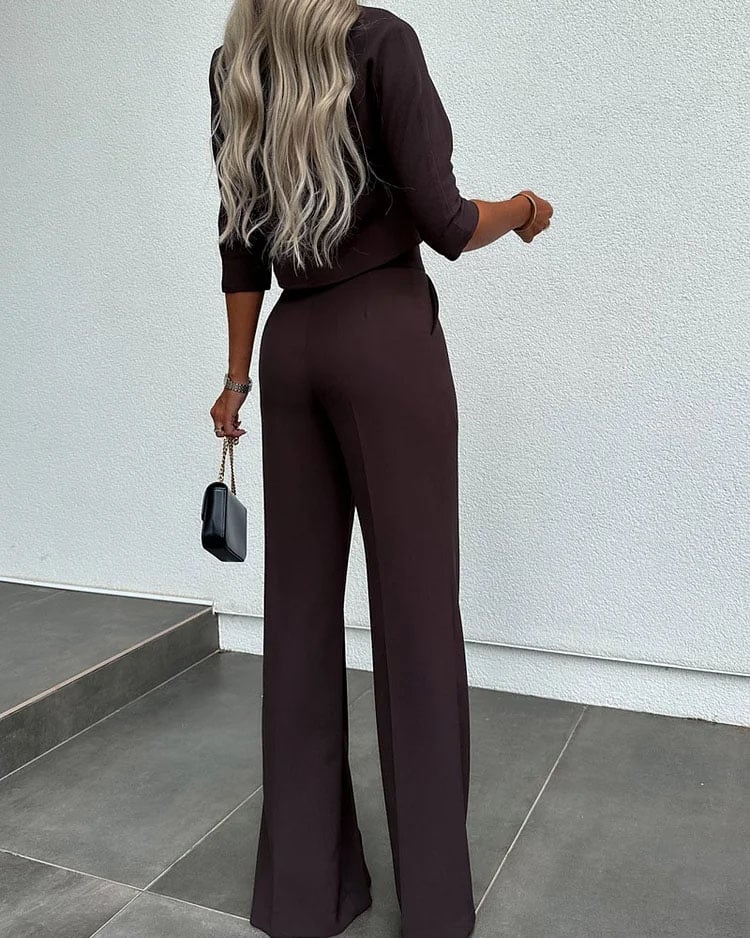 Solid Color Jacket & High Waist Straight Pants Set (Buy 2 Free shipping)