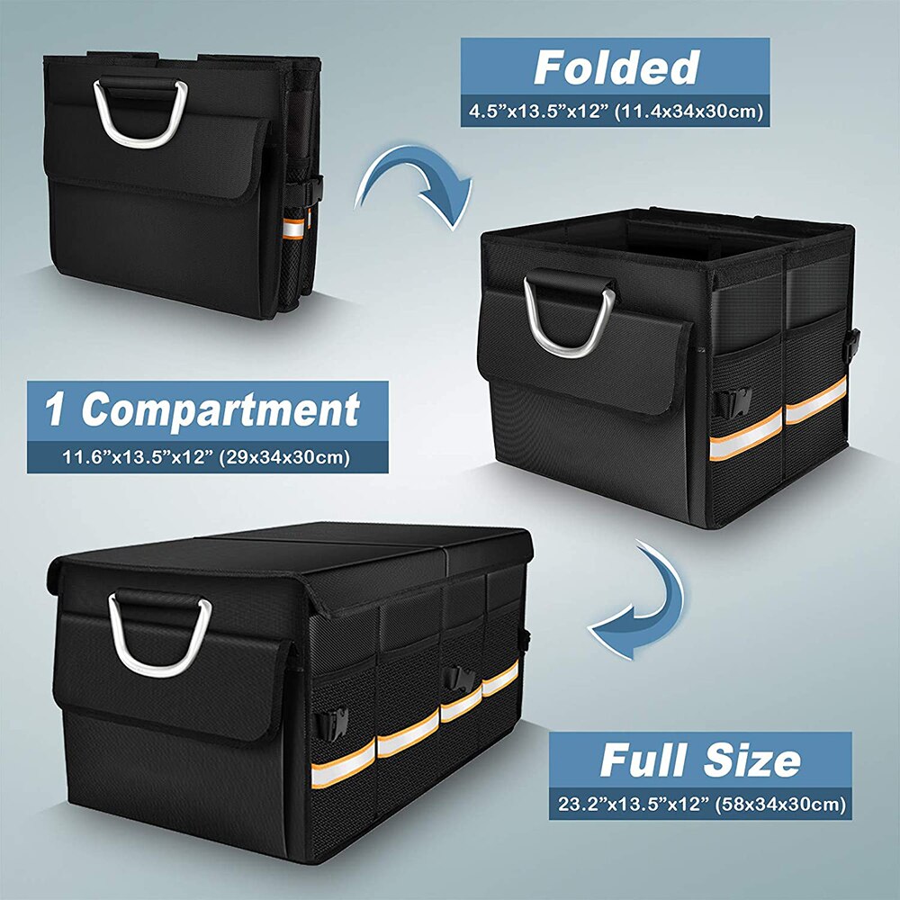 Car Trunk Organizer Foldable Cover Durable Sturdy Thickened Plate Collapsible Trunk Storage Box