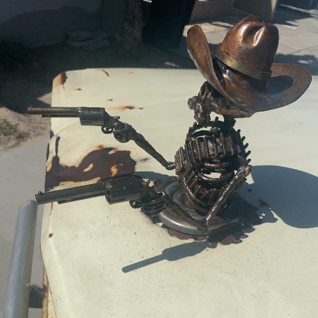 Handmade Cast Cowboy Skull Gunslinger Hood Ornament Sculpture