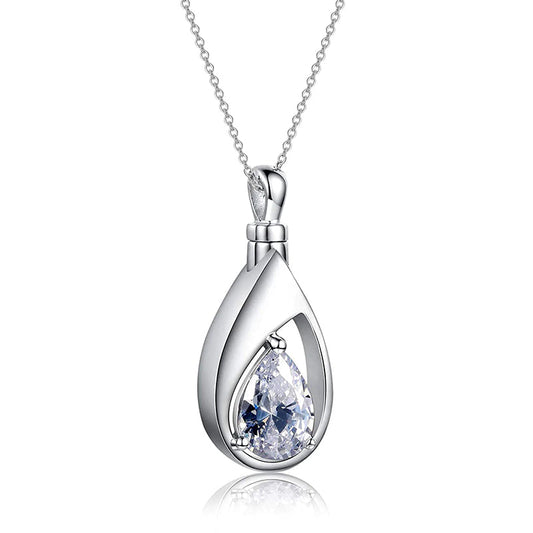 Sterling Silver Cremation Jewelry Memorial CZ Teardrop Ashes Keepsake Urns Pendant Necklace Ashes Jewelry Gifts Urn Necklace