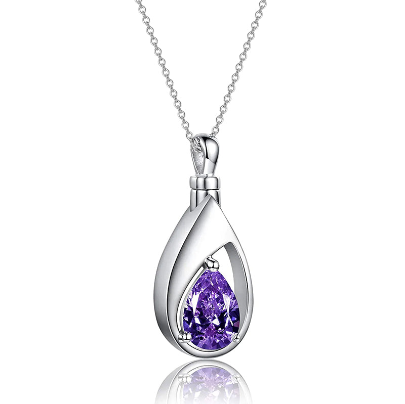 Sterling Silver Cremation Jewelry Memorial CZ Teardrop Ashes Keepsake Urns Pendant Necklace Ashes Jewelry Gifts Urn Necklace