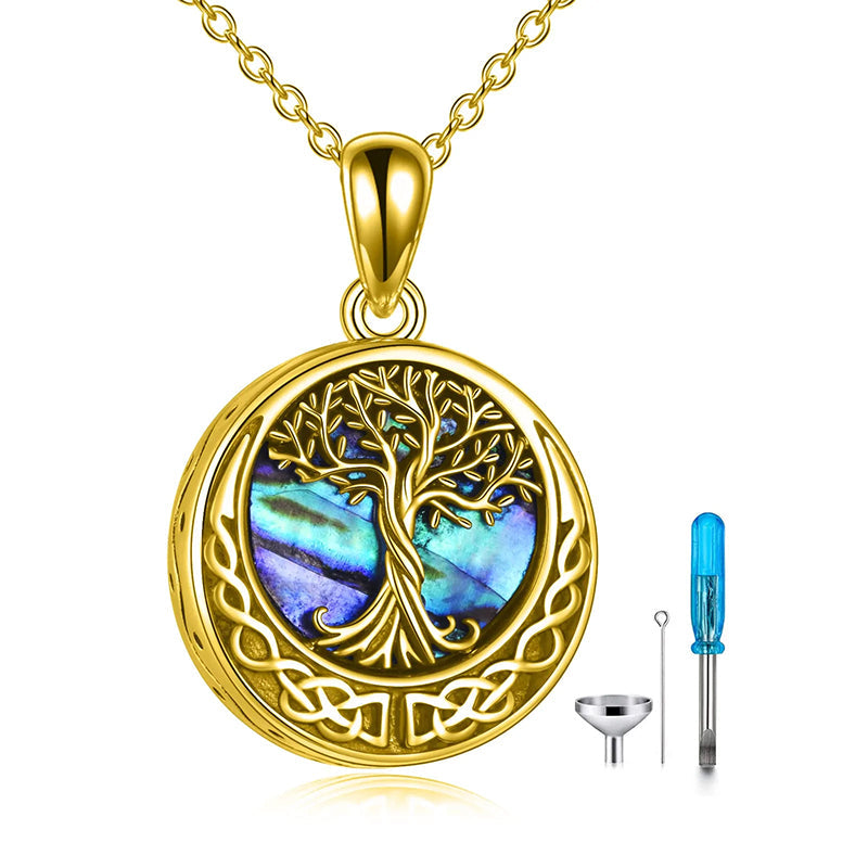 Tree of Life Urn Necklaces for Ashes Sterling Silver Abalone Shell Tree of Life Cremation Jewelry Memory Jewelry for Women Men