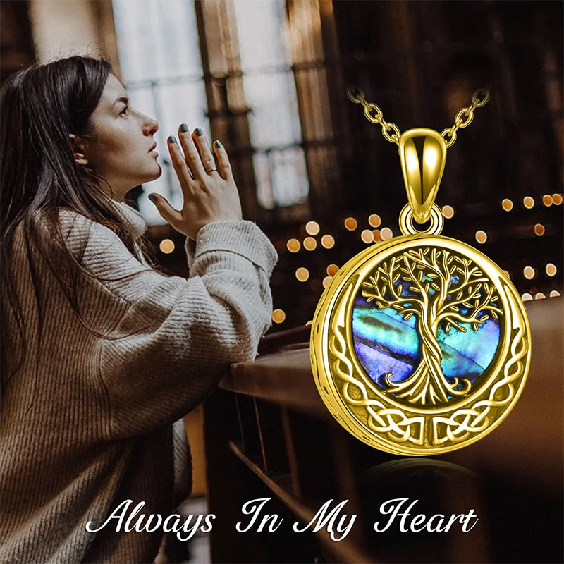 Tree of Life Urn Necklaces for Ashes Sterling Silver Abalone Shell Tree of Life Cremation Jewelry Memory Jewelry for Women Men