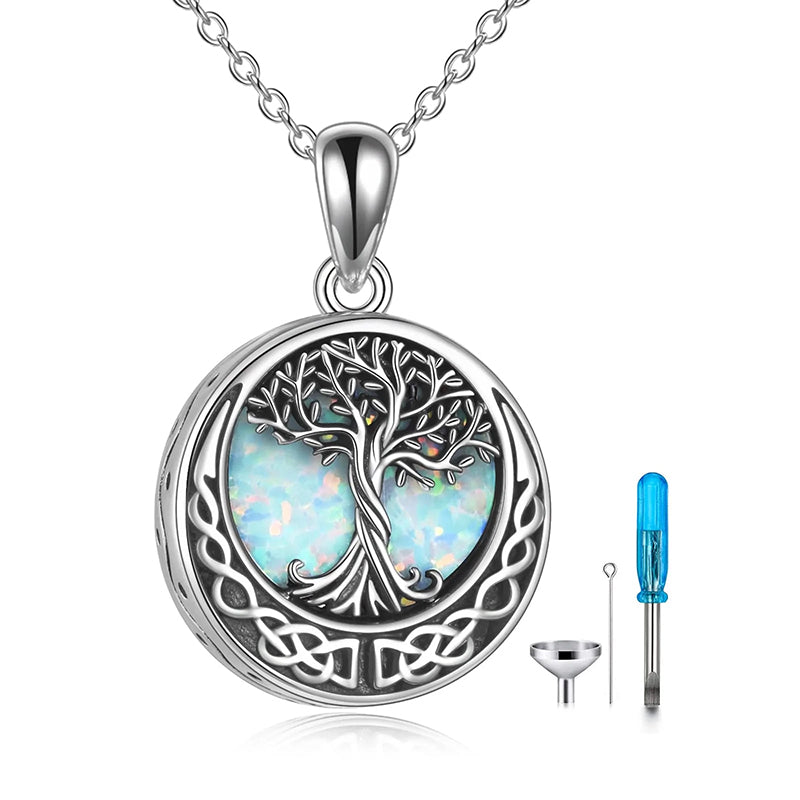 Tree of Life Urn Necklaces for Ashes Sterling Silver Abalone Shell Tree of Life Cremation Jewelry Memory Jewelry for Women Men