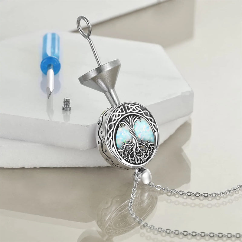 Tree of Life Urn Necklaces for Ashes Sterling Silver Abalone Shell Tree of Life Cremation Jewelry Memory Jewelry for Women Men