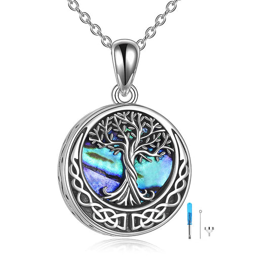 Tree of Life Urn Necklaces for Ashes Sterling Silver Abalone Shell Tree of Life Cremation Jewelry Memory Jewelry for Women Men