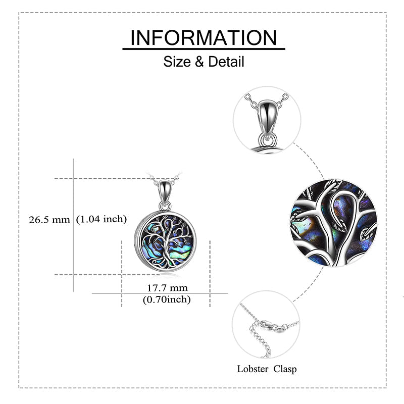 Tree of Life Urn Necklaces for Ashes Sterling Silver Abalone Shell Tree of Life Cremation Jewelry Memory Jewelry for Women Men