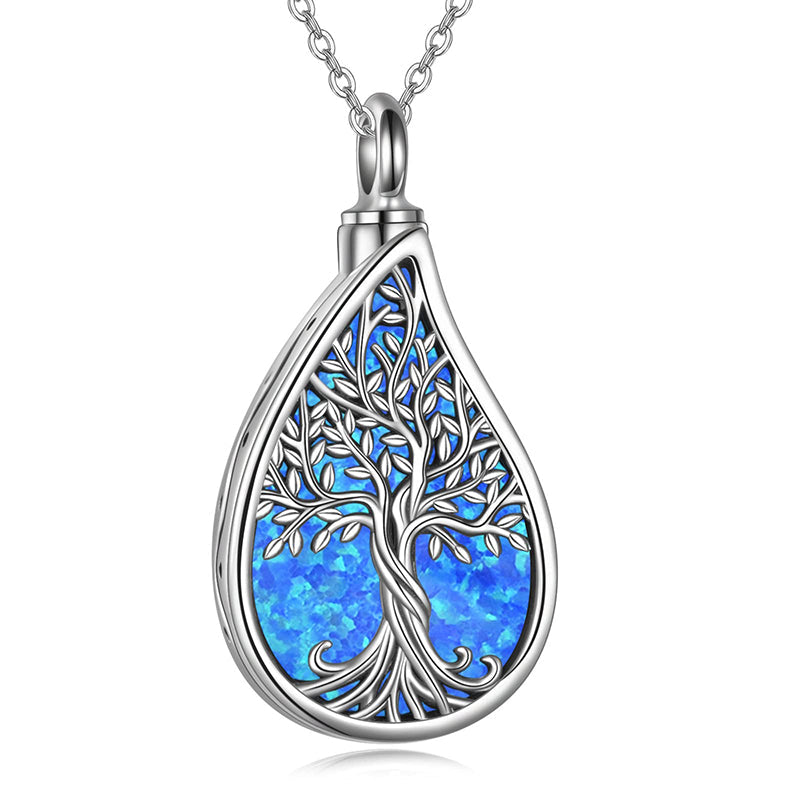 Tree of Life Urn Necklaces for Ashes Sterling Silver Abalone Shell Tree of Life Cremation Jewelry Memory Jewelry for Women Men