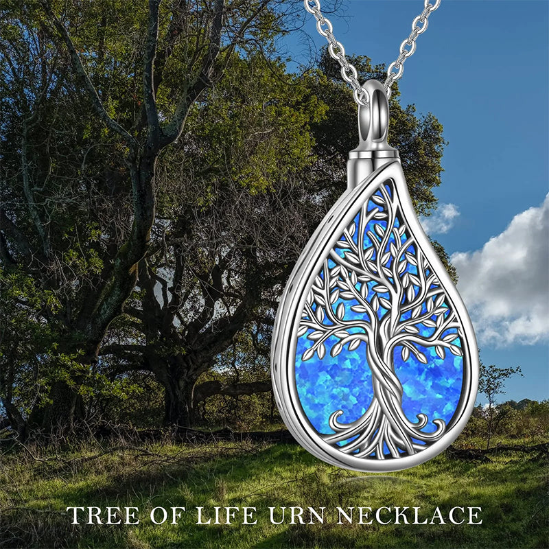 Tree of Life Urn Necklaces for Ashes Sterling Silver Abalone Shell Tree of Life Cremation Jewelry Memory Jewelry for Women Men