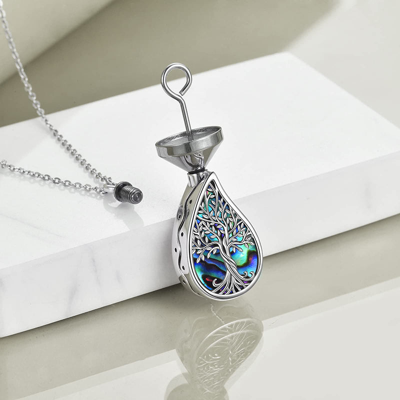 Tree of Life Urn Necklaces for Ashes Sterling Silver Abalone Shell Tree of Life Cremation Jewelry Memory Jewelry for Women Men