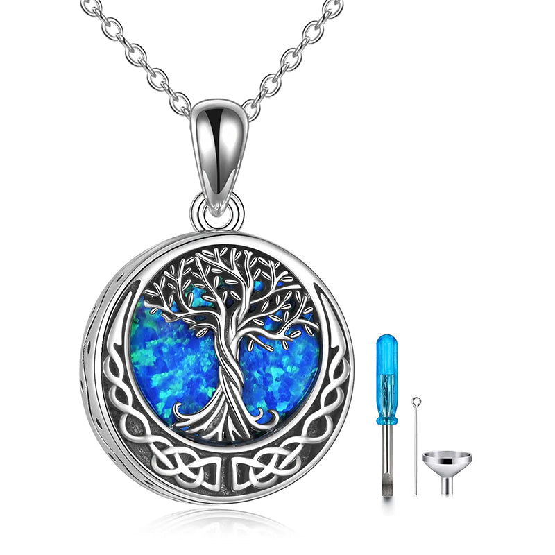 Tree of Life Urn Necklaces for Ashes Sterling Silver Abalone Shell Tree of Life Cremation Jewelry Memory Jewelry for Women Men