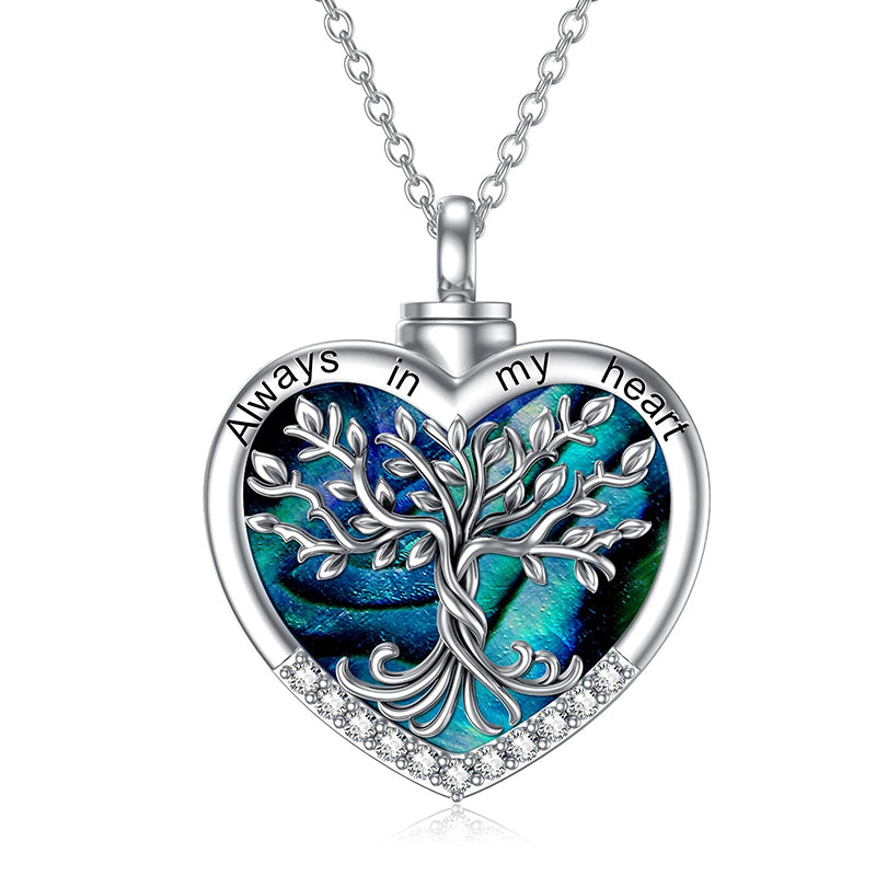 Tree of Life Urn Necklaces for Ashes Sterling Silver Abalone Shell Tree of Life Cremation Jewelry Memory Jewelry for Women Men