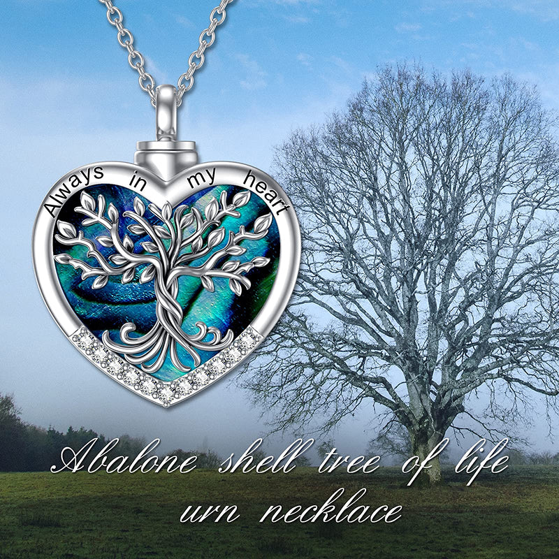 Tree of Life Urn Necklaces for Ashes Sterling Silver Abalone Shell Tree of Life Cremation Jewelry Memory Jewelry for Women Men