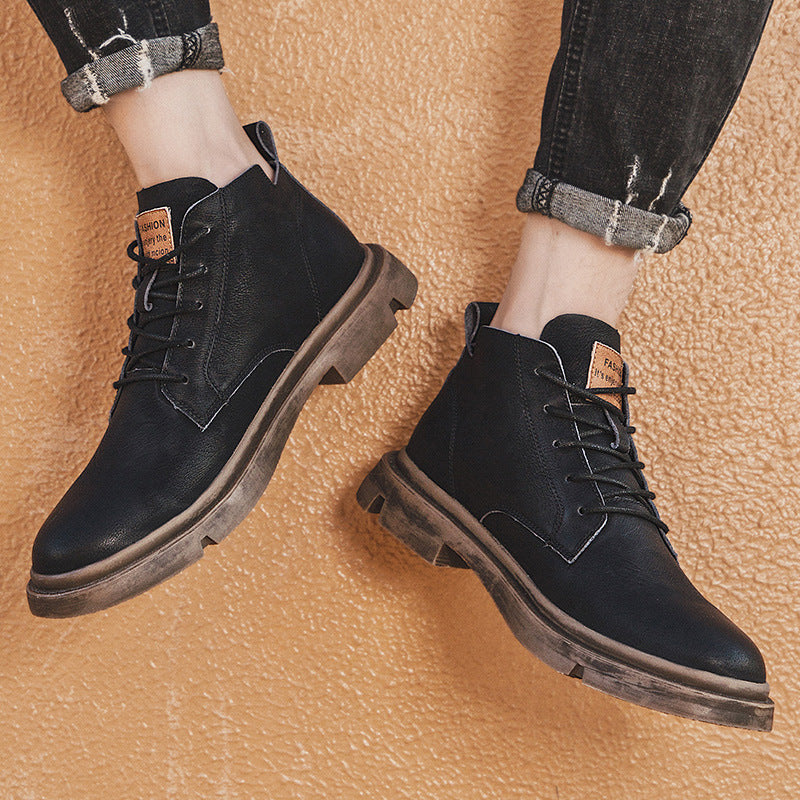 Men's lace-up round toe work casual leather boots