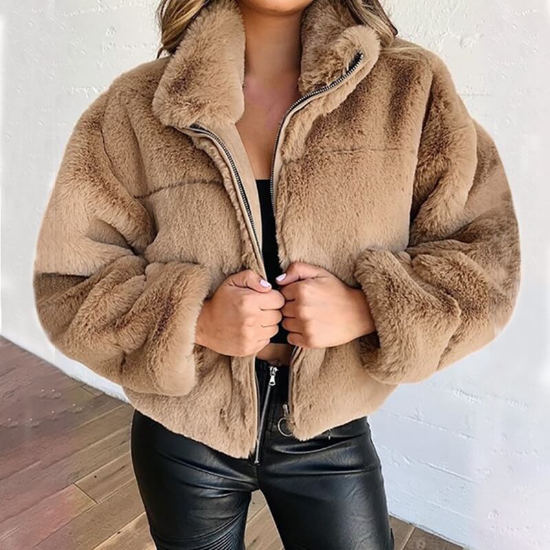 Winter warm fluffy cashmere jacket