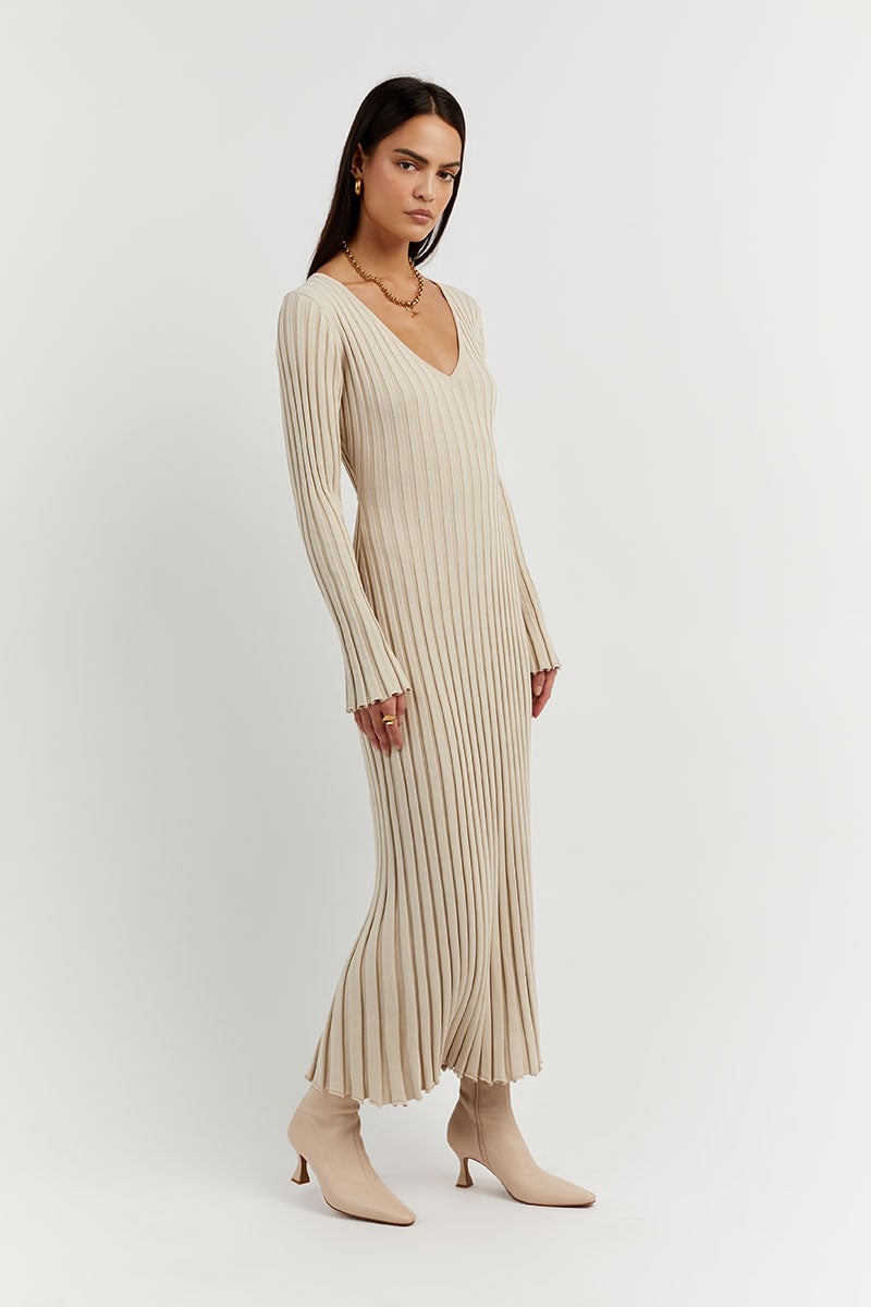 Long Sleeved Knit Midi Dress