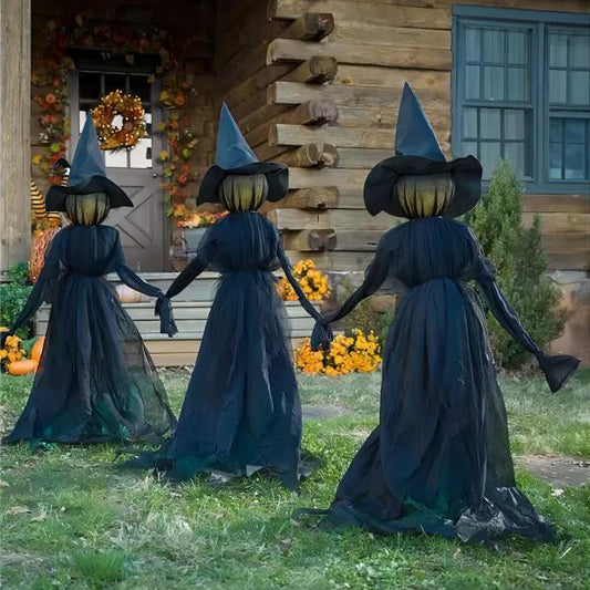 Lighted Halloween Triplets Witch Decoration Set