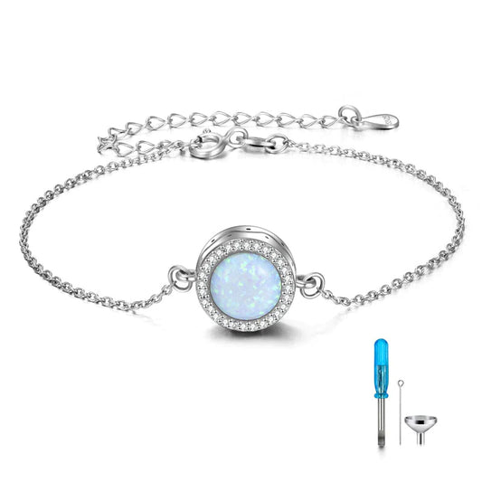 Opal Urn Bracelet For Ashes 925 Sterling Silver Opal Cremation Keepsake Pendant Locket Bracelet For Women Mom