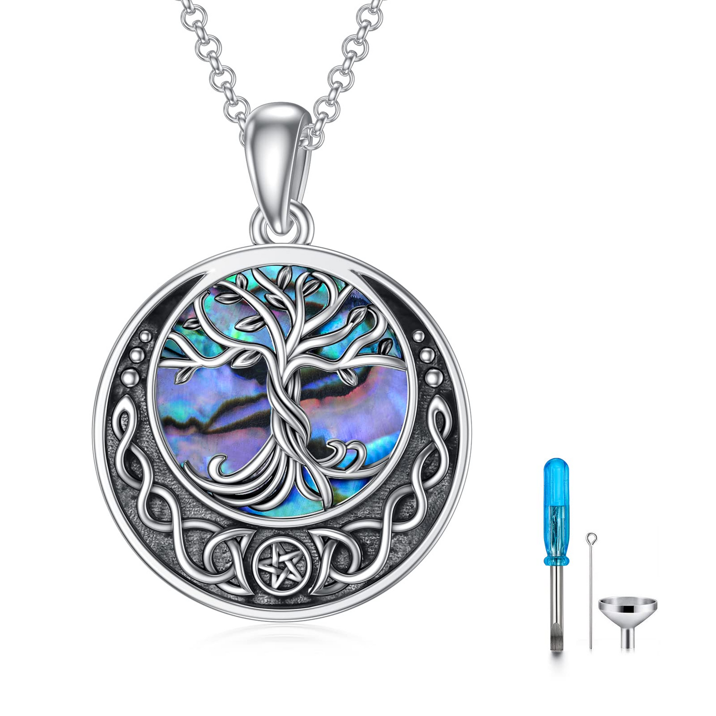 Tree of Life Urn Necklaces for Ashes Sterling Silver Abalone Shell Tree of Life Cremation Jewelry Memory Jewelry for Women Men