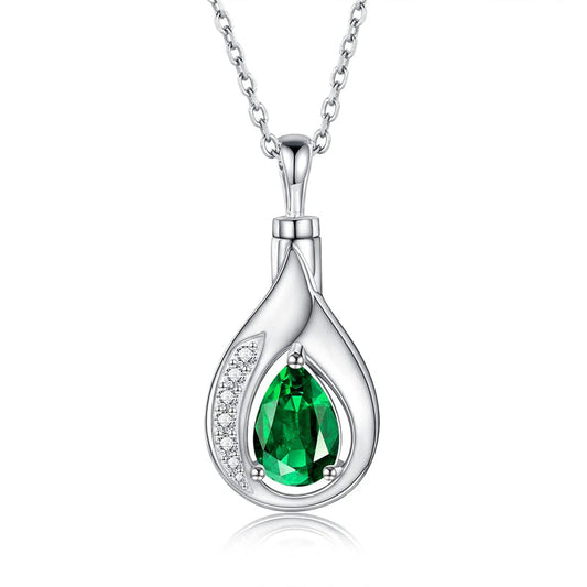 Teardrop Urn Necklace for Ashes Sterling Silver Crystal Cremation Memorial Keepake Funeral Necklace Jewelry for Women