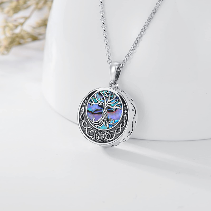 Tree of Life Urn Necklaces for Ashes Sterling Silver Abalone Shell Tree of Life Cremation Jewelry Memory Jewelry for Women Men