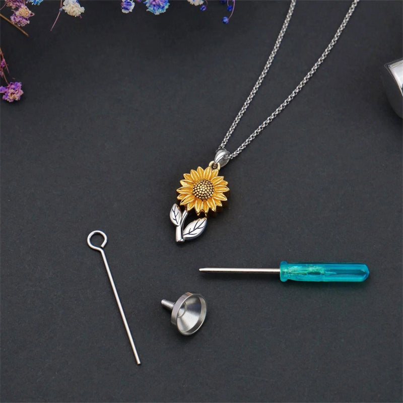 925 Sterling Silver Sunflower Daisy Urn Necklace Keepsake Ashes Cremation Hair Memorial Jewelry