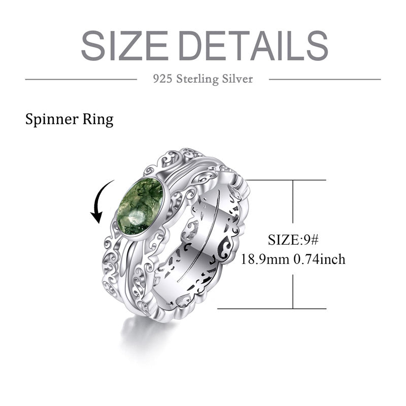 Fidget Rings for Anxiety 925 Sterling Silver  Moonstone Moss Agate Spinner Rings for Women Anti Stress Mood Rings Gifts Band Wide