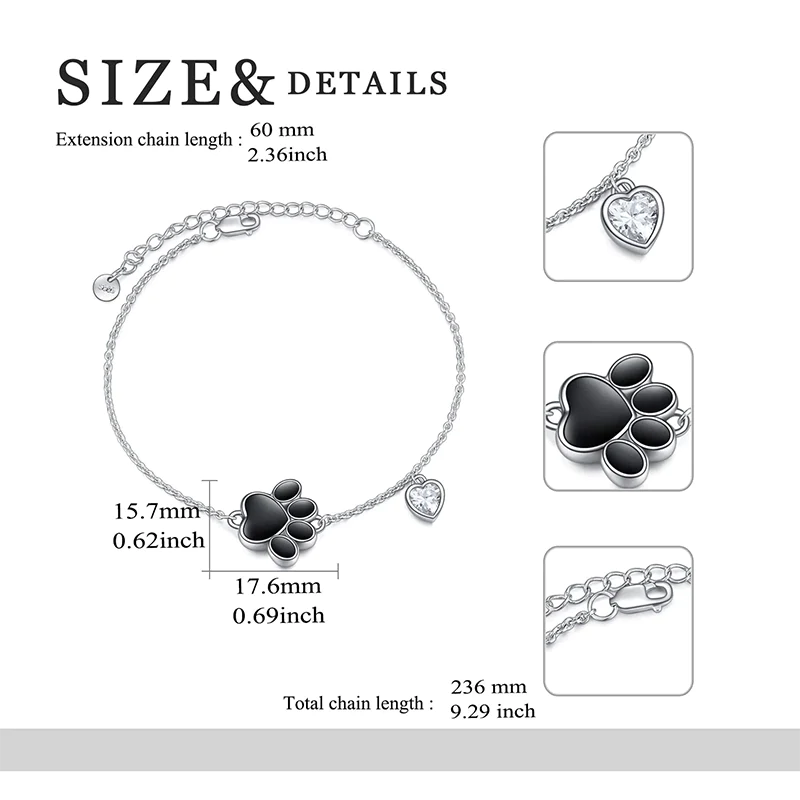 Ashe Bracelets for Women Sterling Silver Paw Print Urn Cremation Jewelry Pet Ashes for Women Keepsake Bracelet