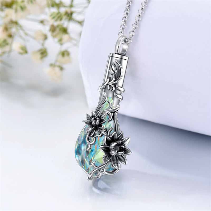 Sterling Silver Rose/Butterfly/Sunflower Flower Cremation Necklace For Ashes,Crystal Urn Necklace For Ashes For Women Memorial Jewelry