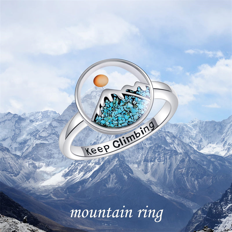 Mustard Seed Mountain Ring Sterling Silver Faith Turquoise Ring Climbing Jewelry Christian Inspirational Gift for Women Girls