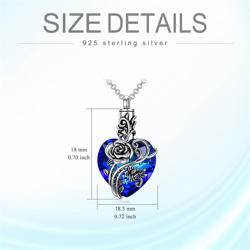 Sterling Silver Rose Flower Cremation Necklace For Ashes, Red/Blue Crystal Urn Necklace For Ashes For Women Memorial Jewelry